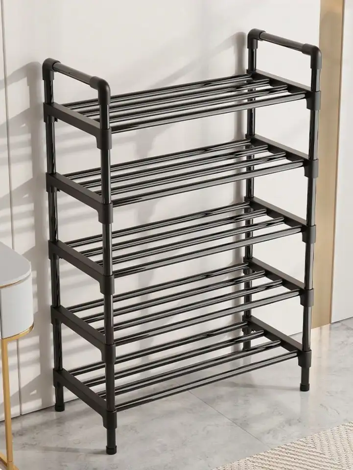 Stackable Black Bamboo Shoe Rack Organizer