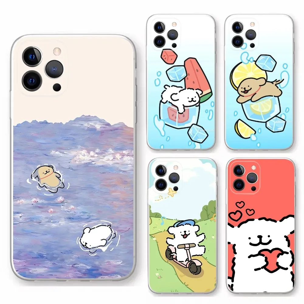 

Korea line puppy Maltese Phone Case For iPhone 15,14,13,12,11 Plus,Pro,Max,XR,XS,X,7,8 Plus,SE,Mini Transparent Shell