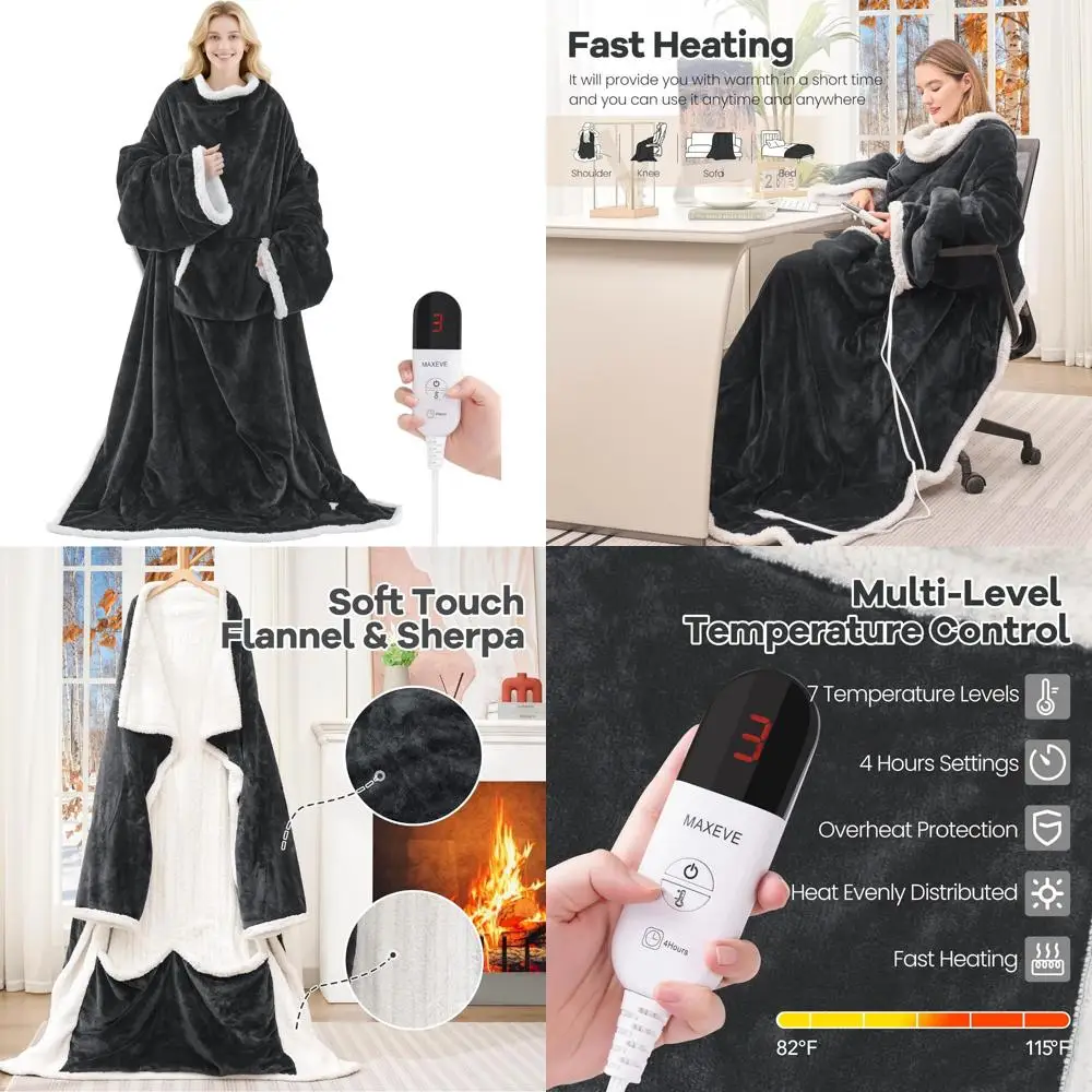 

Носимое электрическое одеяло с карманом для ног и рукавами, подогревом для комфорта, 6 настройков температуры