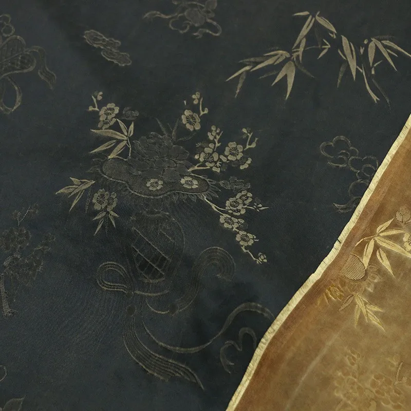 

Intangible cultural heritage traditional Xiangyunsha silk jacquard fabric new Chinese-style simple black ramie