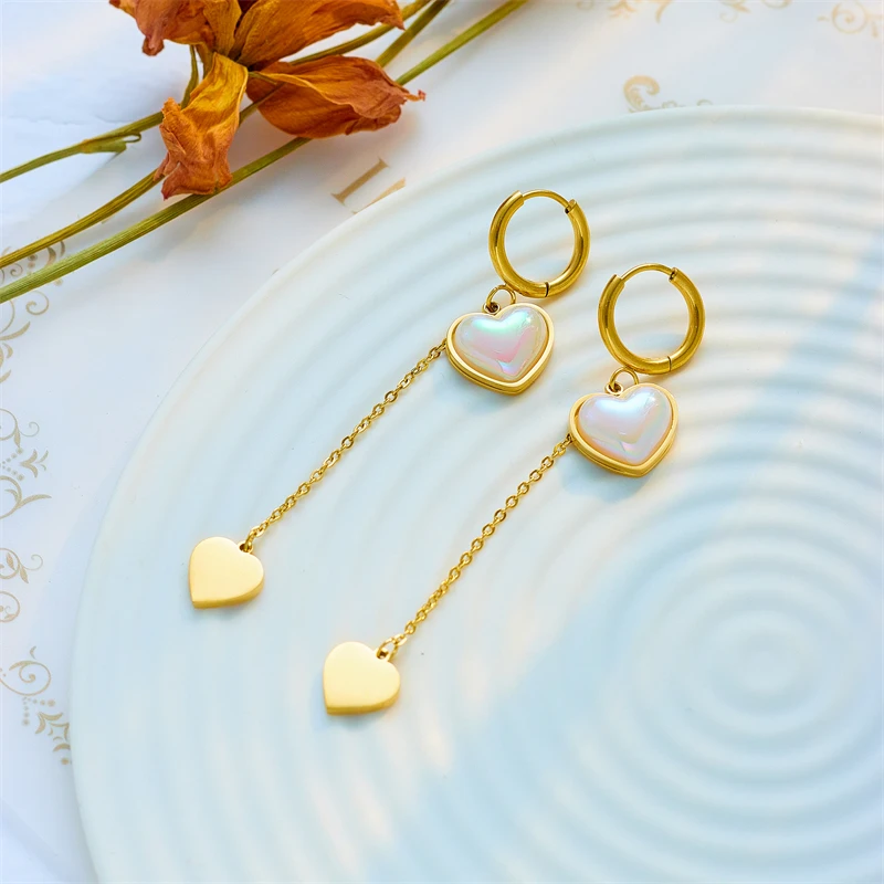 DIEYURO 316L Stainless Steel Heart-Shaped Pearl Long Pendant Tassel Earrings For Women New Trend Girls Ear Buckle Jewelry Gifts