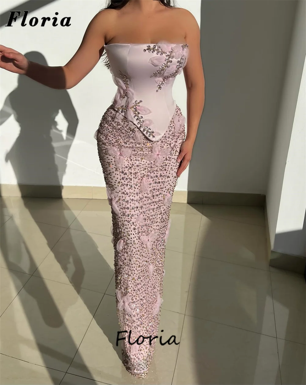 

Elegant Beaded Embroidery Mermaid Prom Dresses Customized Strapless Crystals Evening Dress For Women Robes De Soiree Party Gowns