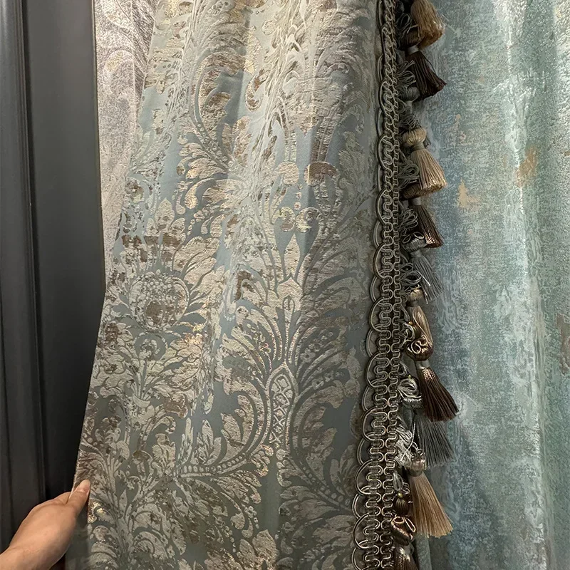 Jacquard Thickened French Embossed Gold Wire Paisley Villas Customized Finished Products Curtains for Living Rooms Bedrooms