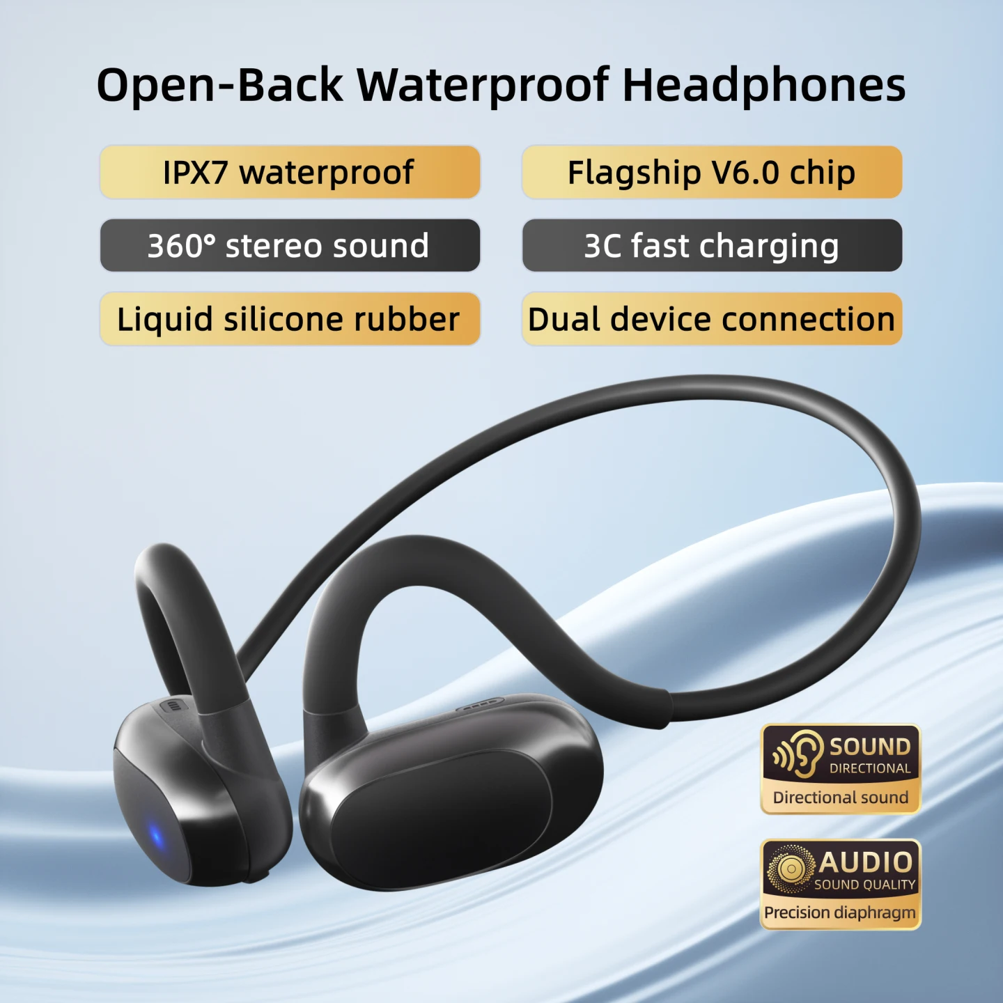 

Wireless Ear-hook Air Conduction Headphones IPX7 Waterproof Bluetooth6.0 Open-Ear HIFI Stereo Long Battery Life Sports Earbuds