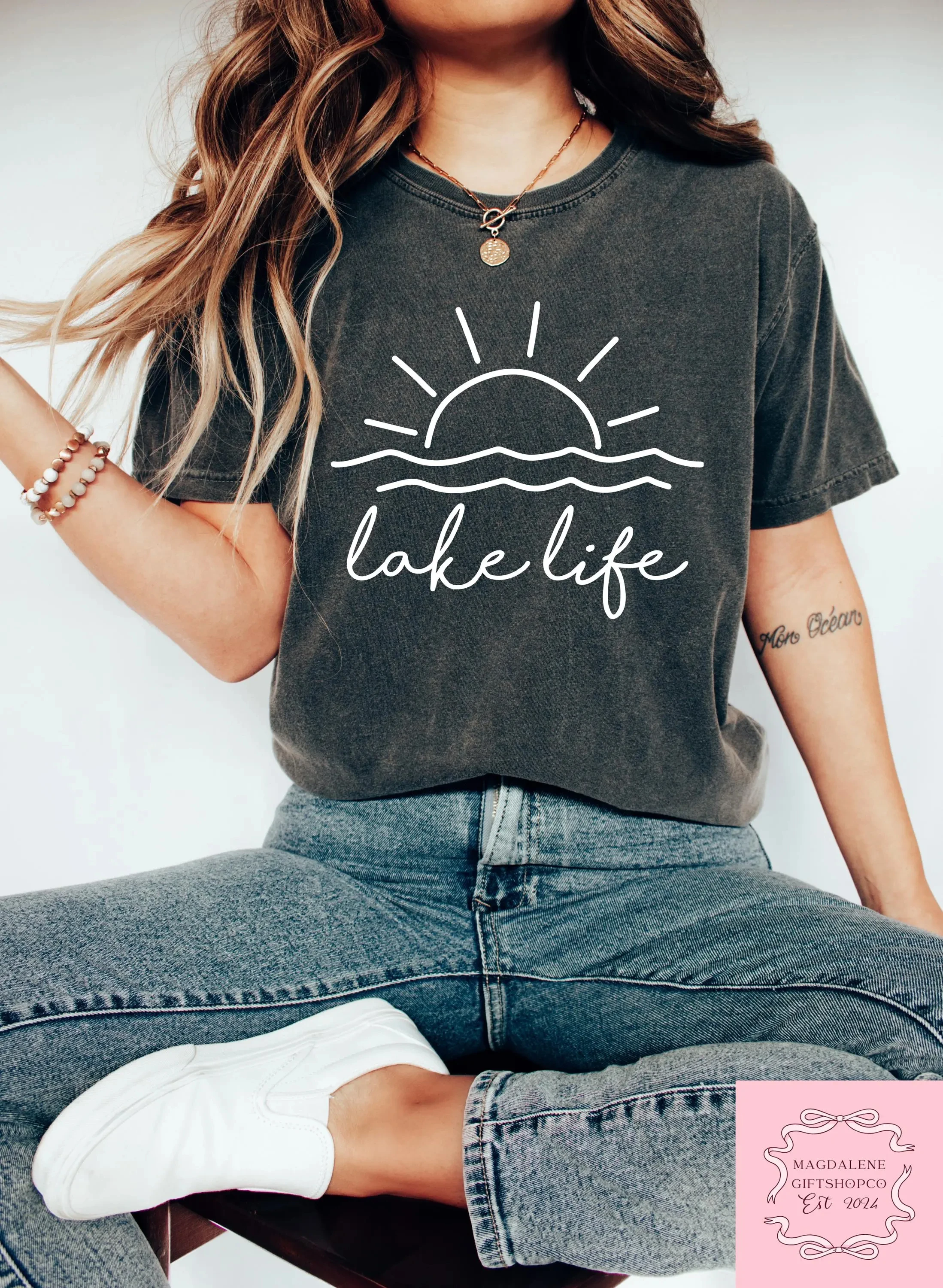 2026 Summer Women's Lake Life Print T-Shirt Unisex Cotton and Breathable Short Sleeve Oversized Loose Casual