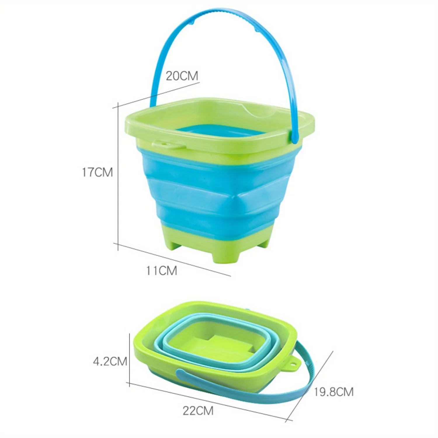 Summer Beach Play Toy Bucket Retractable Folding Bucket Multifunctional Outdoor Play Portable Square Bucket with Shovel