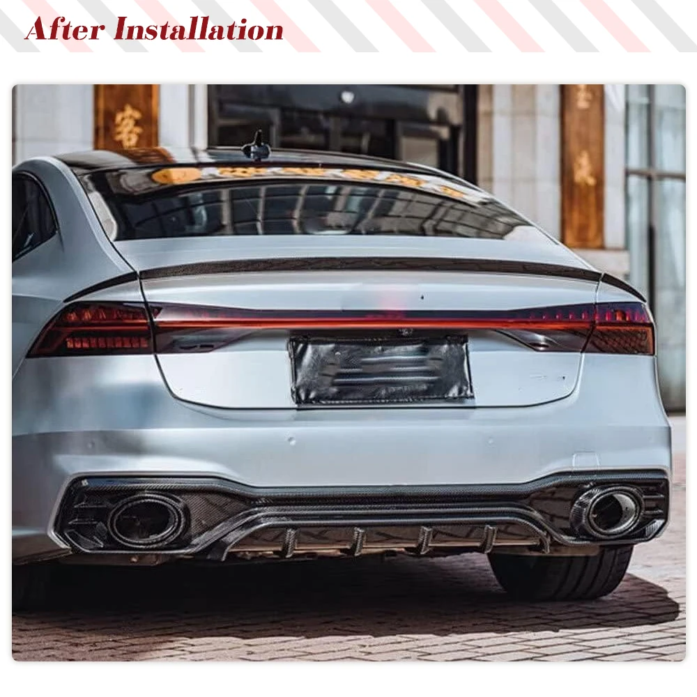 Car Rear Bumper Diffuser Lip Spoiler For Audi A7 Sline S7 C8 2019-2021 Dry Carbon Rear Diffuser Spoiler Splitters Exhaust Tips