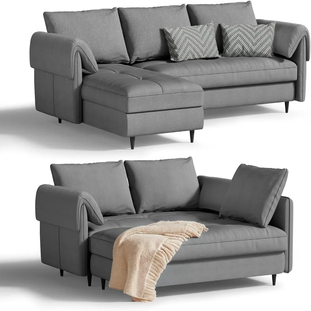 Small Sectional Couch with Storage - Convertible 3-Seater L-Shaped Sofa with Reversible Chaise for Living Room, Apartment, Small