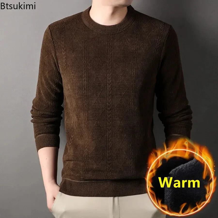 2025Men's Casual Thick Warm Sweater Tops Solid Autumn Winter Knitted Pullover Sweater Tops All Match Bottom Sweater Male Clothes