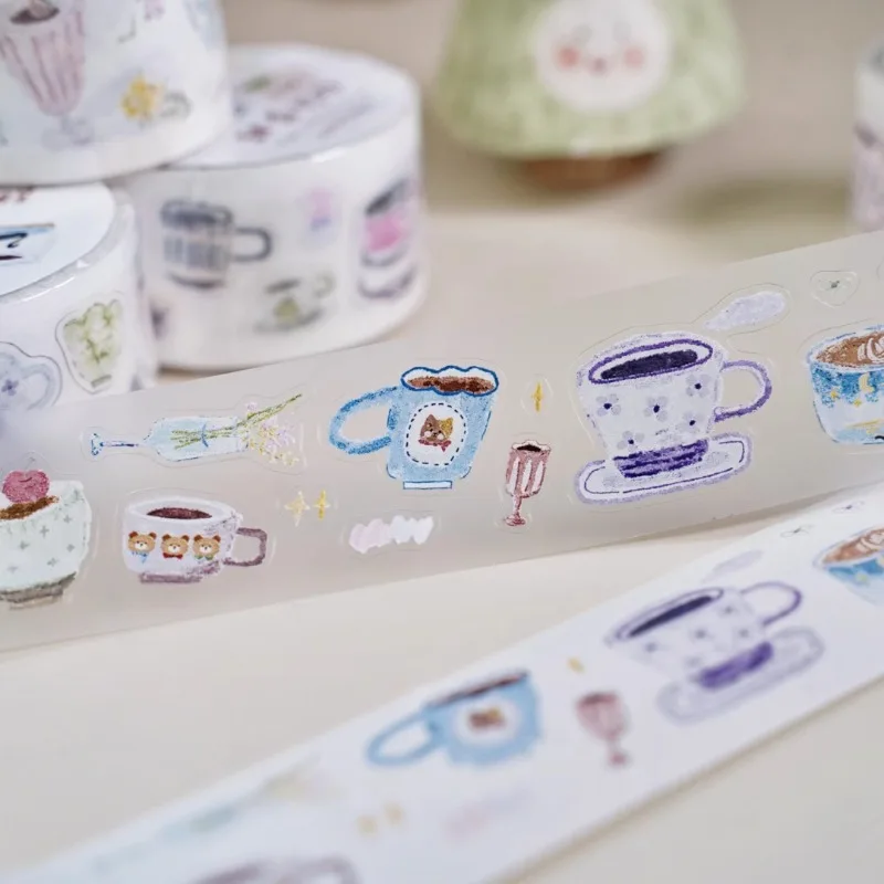 

INS Cute Coffee Milky Tea Cup Die Cut PET Washi Yupo Tapes Craft Supplies DIY Scrapbooking Card Making Decorative Plan Sticker