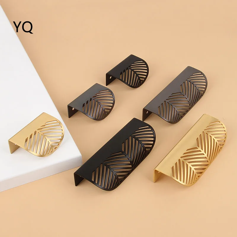 Modern Hidden Handles Leaf Shaped Drawer Pulls  Cabinet Leaves Knob Zinc Alloy Golden Cupboard With Screws Handles for Furniture