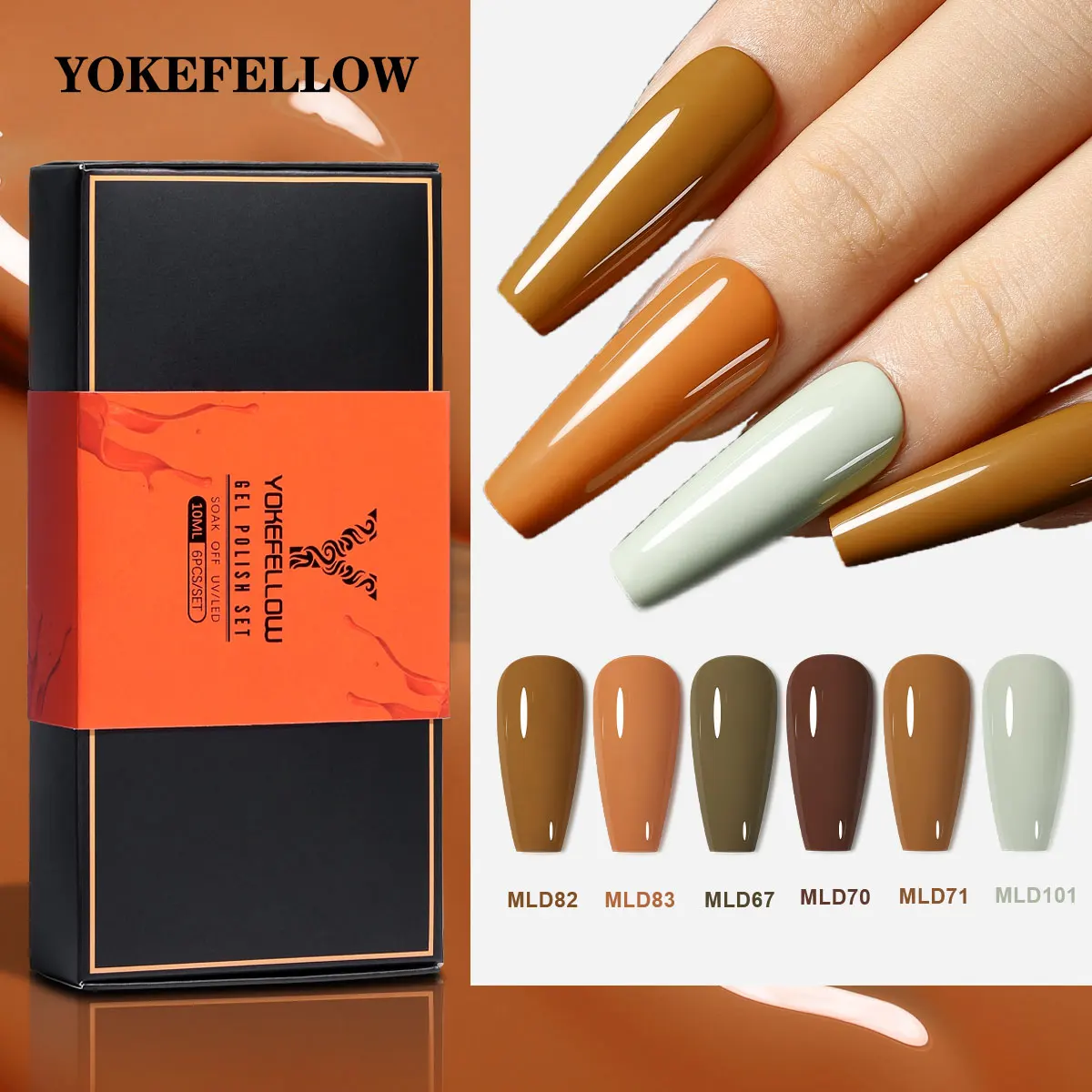 YOKEFELLOW 6PCS Fall Winter Gel Nail Polish Autumn Gel Polish Set Orange Brown Pumpkin Gel Nail Kit Nail Art Home DIY Gel Nail