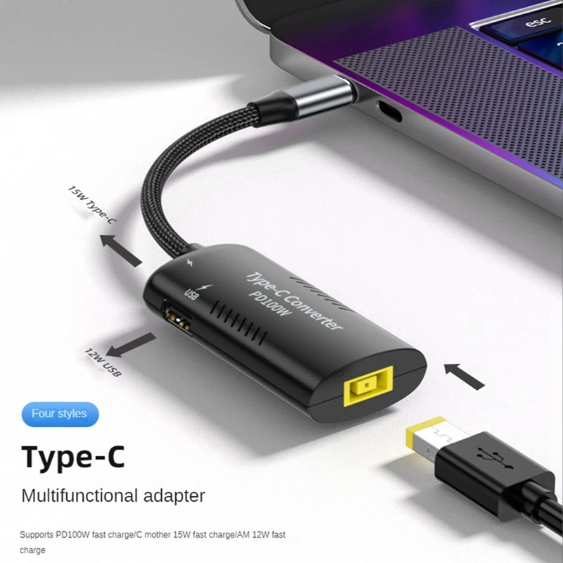 Cabo adaptador multifuncional fêmea para tipo C, suporte PD3.0 100W para adaptador de conversão DC de energia para laptop