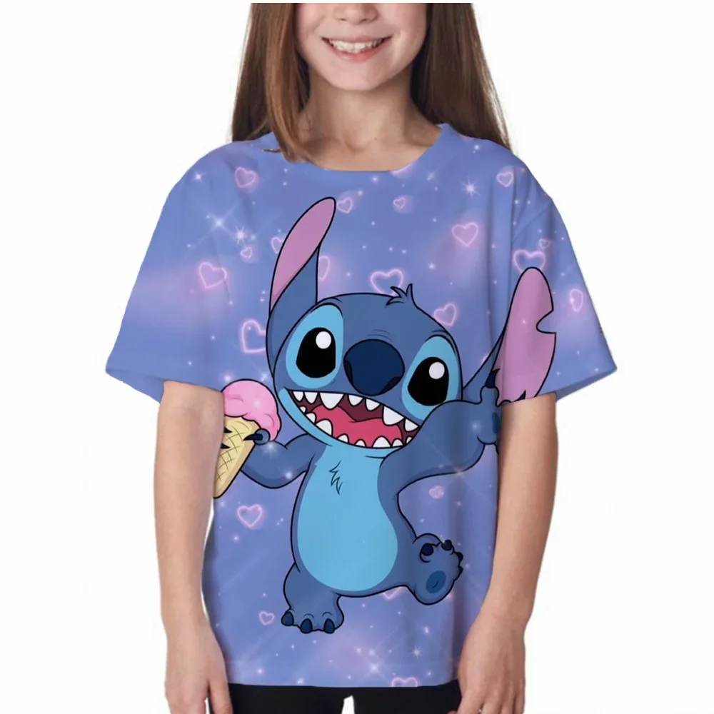 

Children Boys Girls Stitch T Shirts Summer Short Sleeve Kids Stich Tops Tees Cartoon Casual Kids Clothes 1-14 Years Old T-Shirts