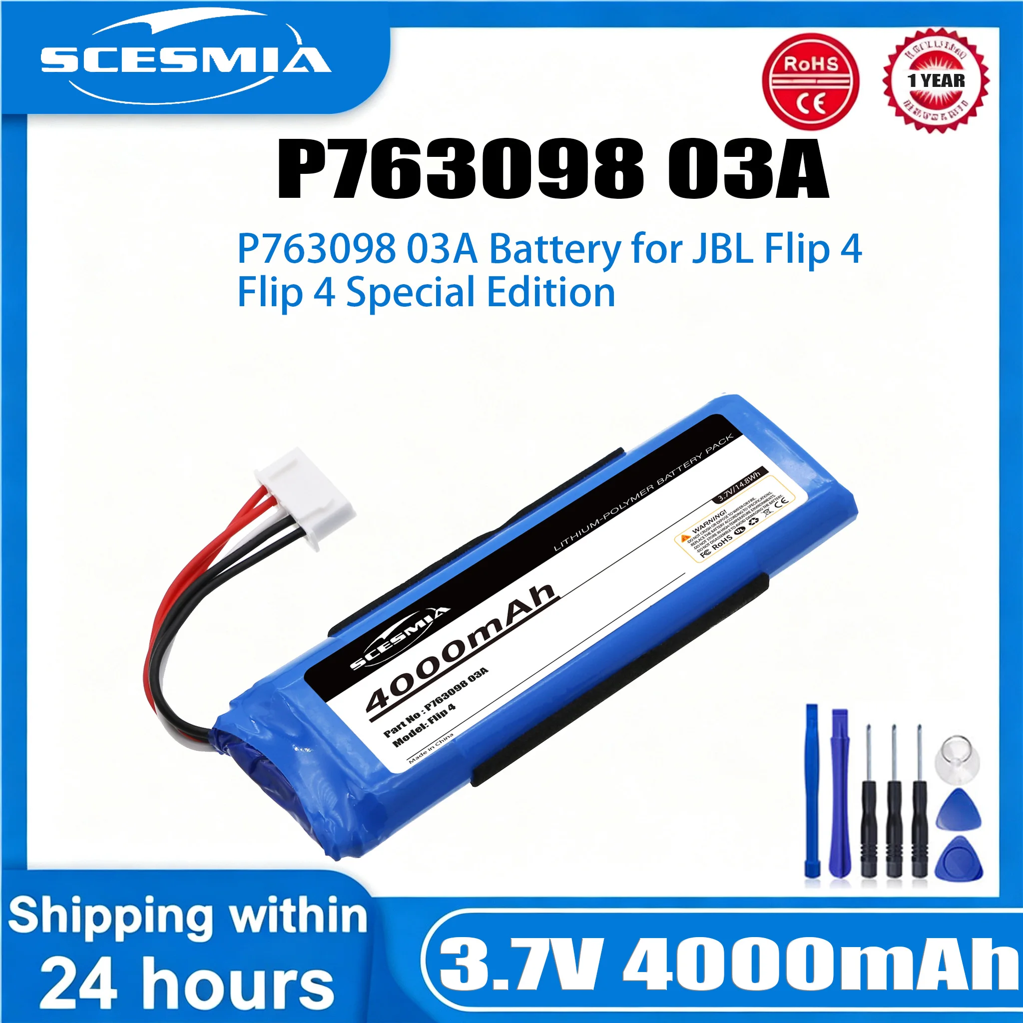 Speaker 4000mAh Battery for JBL Flip 4 Flip 4 Special Edition GSP872693 01 GSP872693 03A P763098 03A