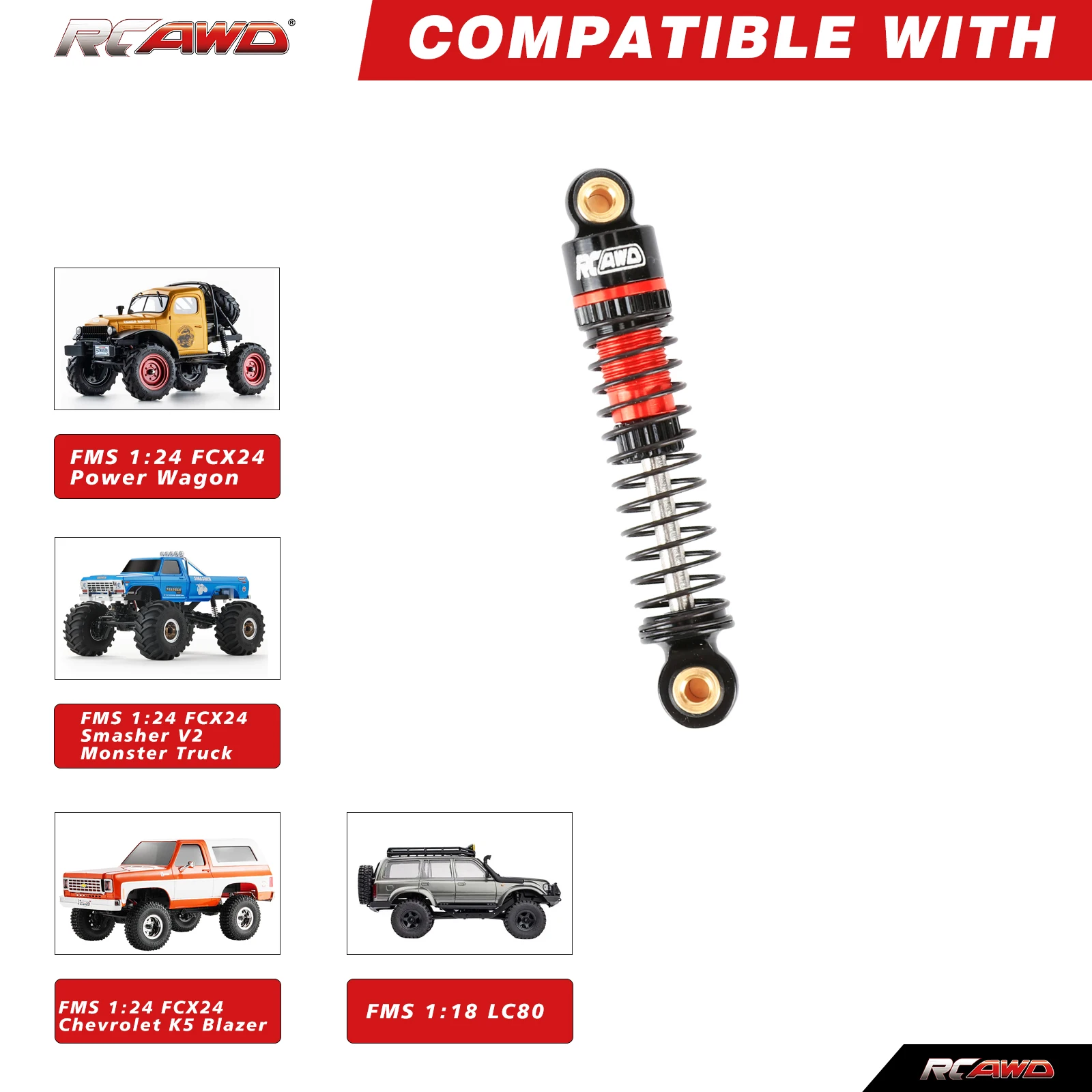RCAWD 41mm FCX24 Front Rear Oil Filled Damper Shock Absorber for FMS 1/24 FCX24 POWER WAGON 1/18 FCX18 Shocks Upgrades Parts