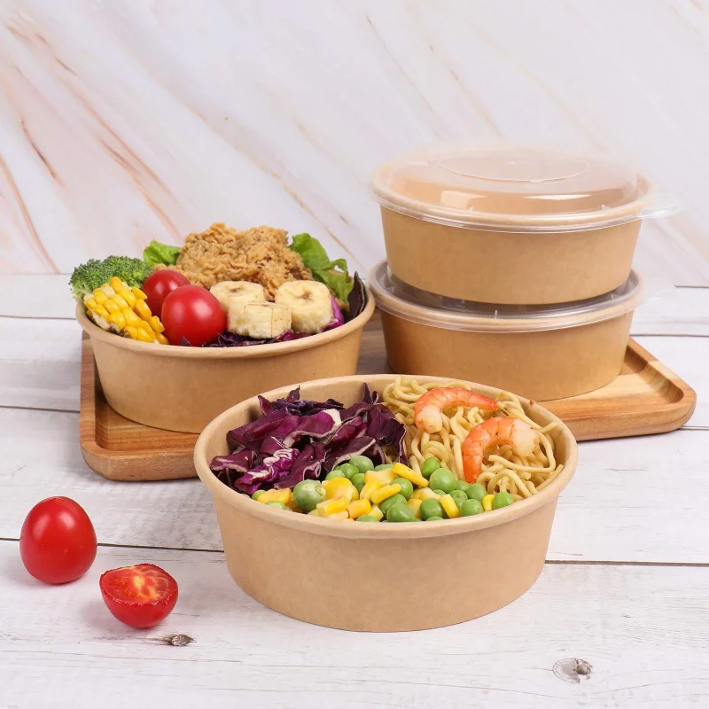 Customized productBiodegradable White Kraft Paper Salad Bowls Food Packing Containers With lid