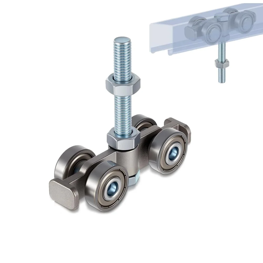 4 Wheel Silent Trolley Assembly Rollers Galvanized Steel Strut Roller For Barn Sliding Garage Door Hand Tools