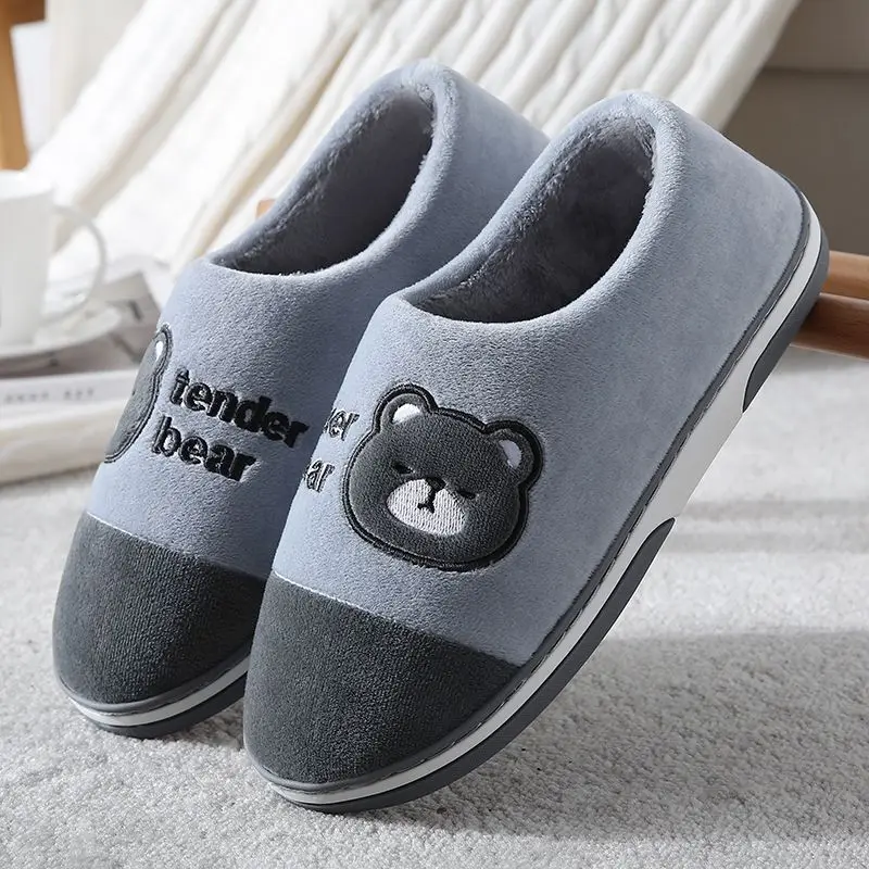 

​ Мужские зимние толстые меховые нескользящие домашние тапочки на закрытом каблуке, теплая хлопковая подкладка на флисовой подкладке для домашнего комфорта, корейский стиль