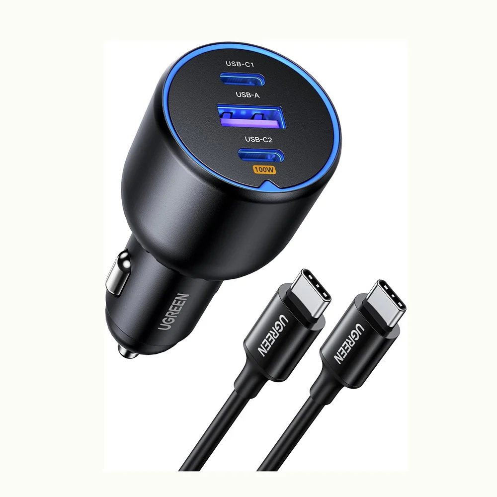 ugreen-3ポートカーチャージャー-130wハイパワーシガーライタープラグ-100w-1m-type-cケーブル付き-ユニバーサル充電キット