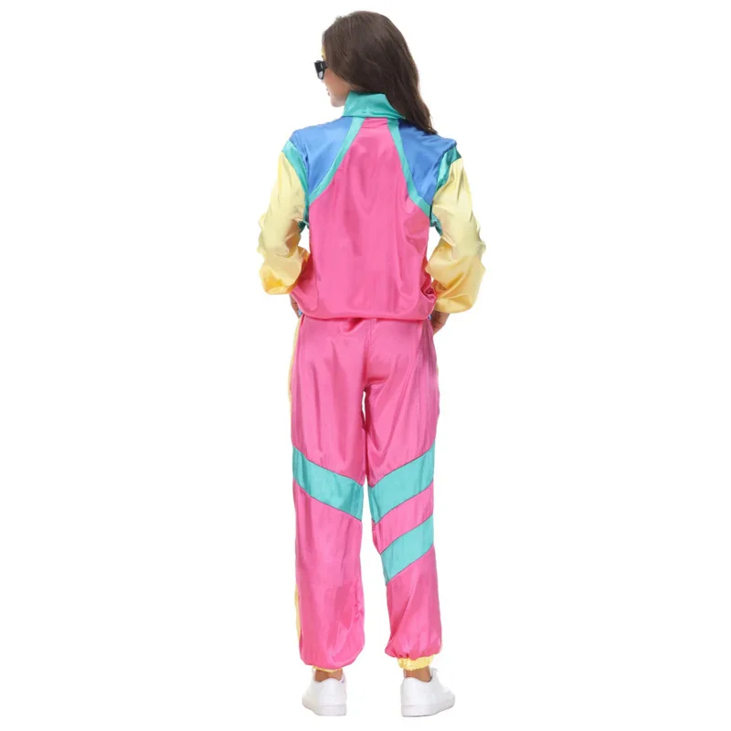 Volwassen Mannen Vrouwen Vintage 80S Hiphop Disco Cosplay Hippie Kostuum Halloween Purim Carnaval Party Paar Trainingspak Outfit