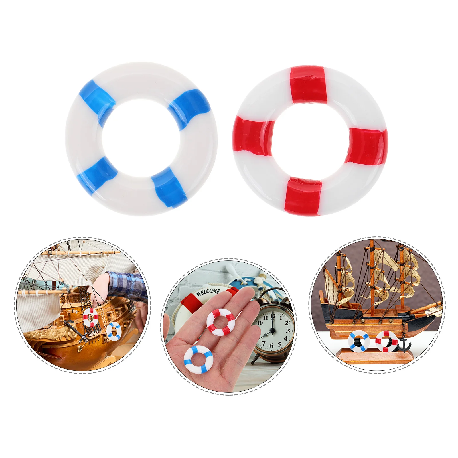 

24Pcs Resin Miniature Life Rings Decorative Coastal Nautical Buoy Mediterranean Style Micro Landscape Swim Ring Ornaments
