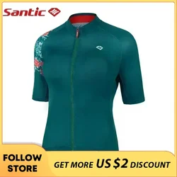 Santic Maglia da ciclismo da donna a maniche corte estiva ad alta elasticità Camicie da bicicletta Abbigliamento sportivo riflettente traspirante per bici da strada