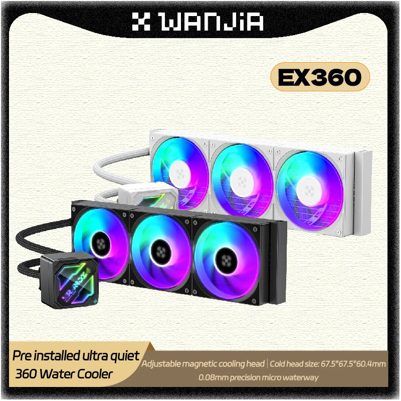 WANJIA EX360 CPU Liquid Cooler Adjustable Magnetic Cooling Head Pre installed Ultra Silent 360mm Water Cooler Radiator 62.5CFM