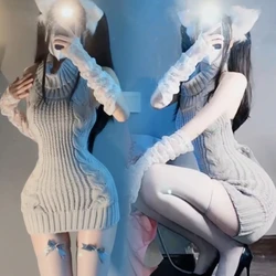 Y2K Tops Knitted Hollow Out Sweater Solid High Collar Women Sleeveless Lace Up Backless Clothes Sexy Nightwear