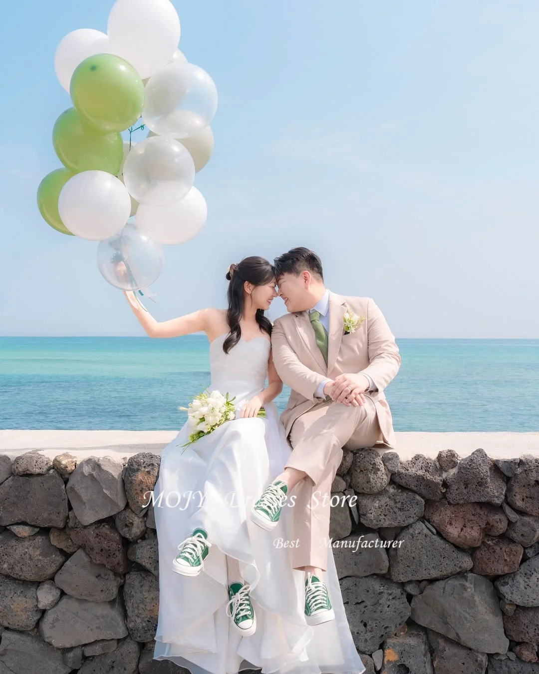 Mojy elegante correa de espagueti A-line Lvory vestidos de novia tul Corea sesión de fotos vestidos de novia hasta el suelo personalizado Dende 2025inize