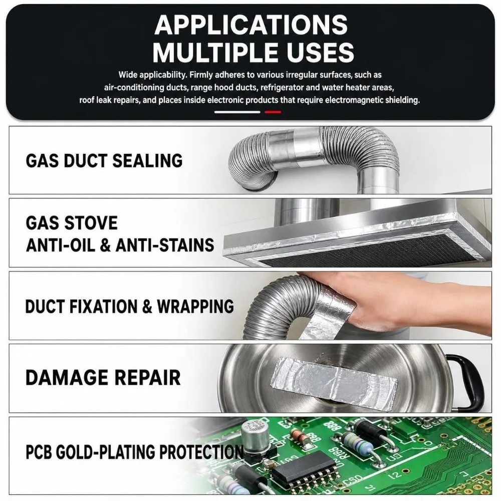 New High-Temperature Aluminum Foil Tape Self-Adhesive 30/50mm Cooktop Tape Leak Proof Tape Countertops Kitchen