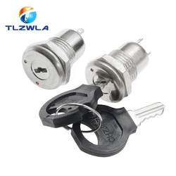 12mm Zinc Alloy Electronic Key Switch ON OFF Lock Switch Phone Lock Security Power Switch Tubular Terminals+2 Keys 2 Position