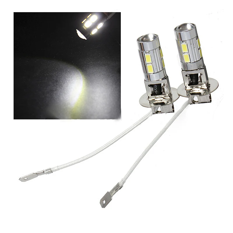 2x Car H3 5630 SMD 10 LED Headlight White Driving Fog Head Light Lamp Bulb