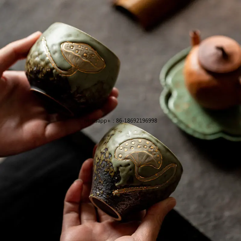 Handmade Gold-painted Teacup Opening Cup Single Cup High-end Personal Teacup for Men and Women Master Cup Ceramic Kung Fu