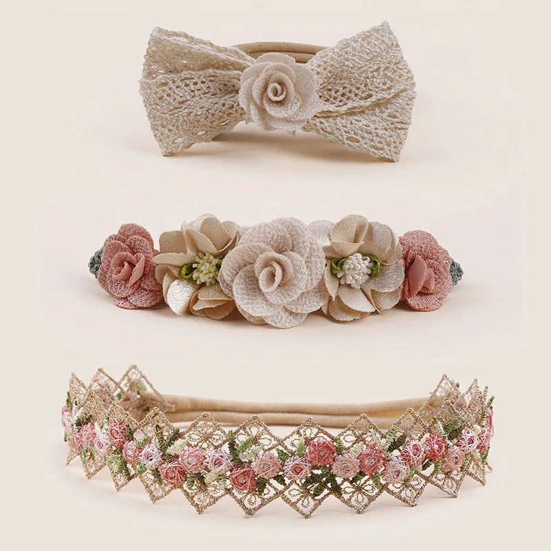 

3pcs/set Baby Girl Flower Headbands Super Soft Stretchy Nylon Floral Hairbands Elastic Rose Hair Accessories for Newborn Toddler