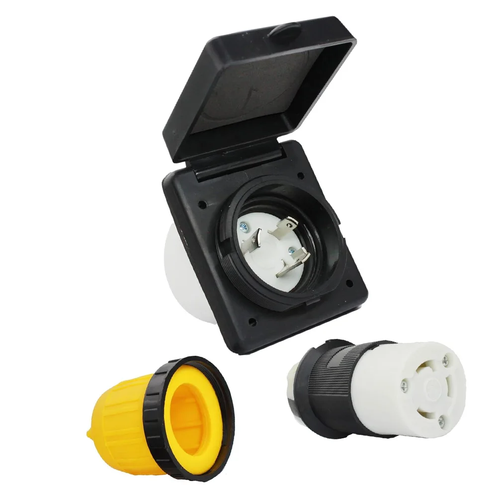 

Входное отверстие для автофургона на 30 А NEMA L5-30P/R, вилка с поворотным замком, 125 В, с комплектом водонепроницаемой крышки, прочная, простая установка для отдыха