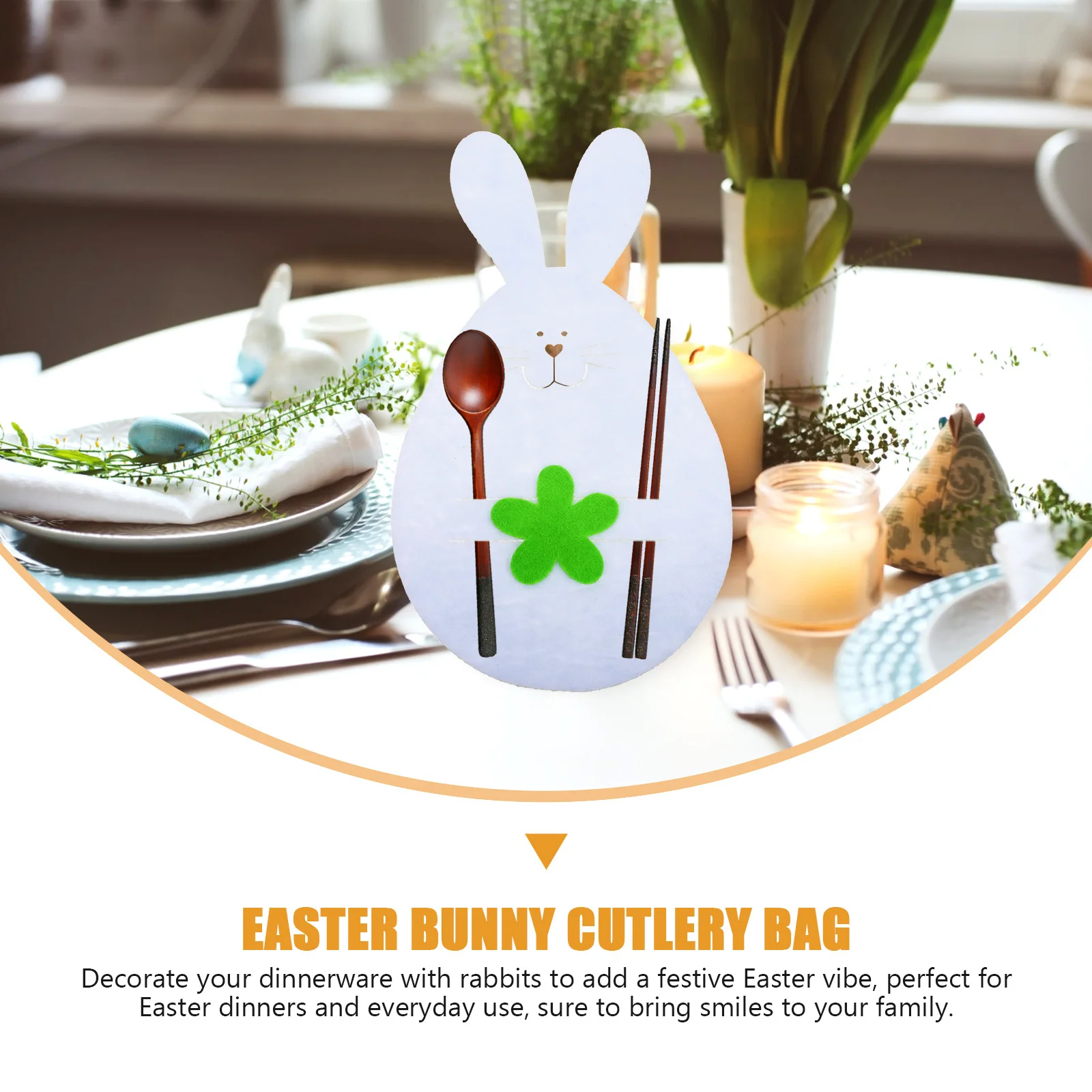 

12Pcs Easter Bunny Cutlery Bags Decorative Fork Knife Covers Party Tableware Holders Bunny Head Shape Dining Table Decor