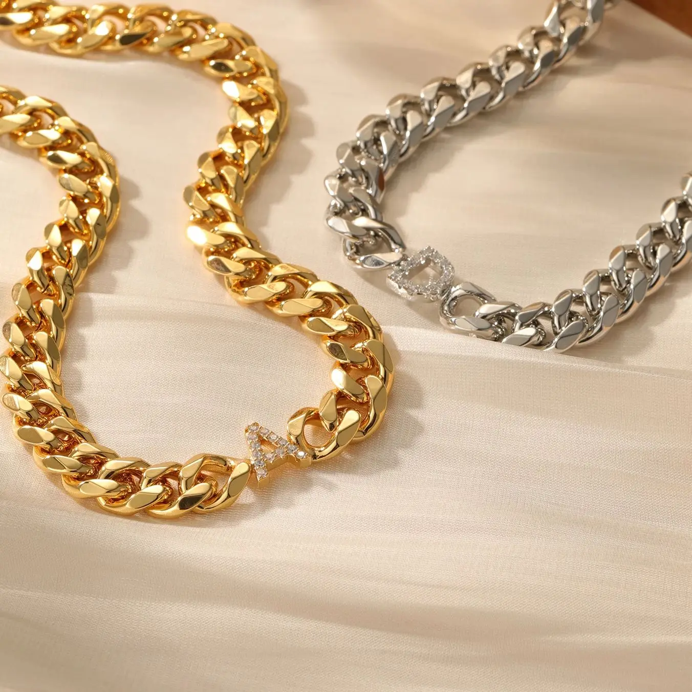 

8mm Cuban Chain Zircon Letter Necklace Stainless steel Waterproof Jewelry Valentine's Day Gift for Husband Couple Letter Gift