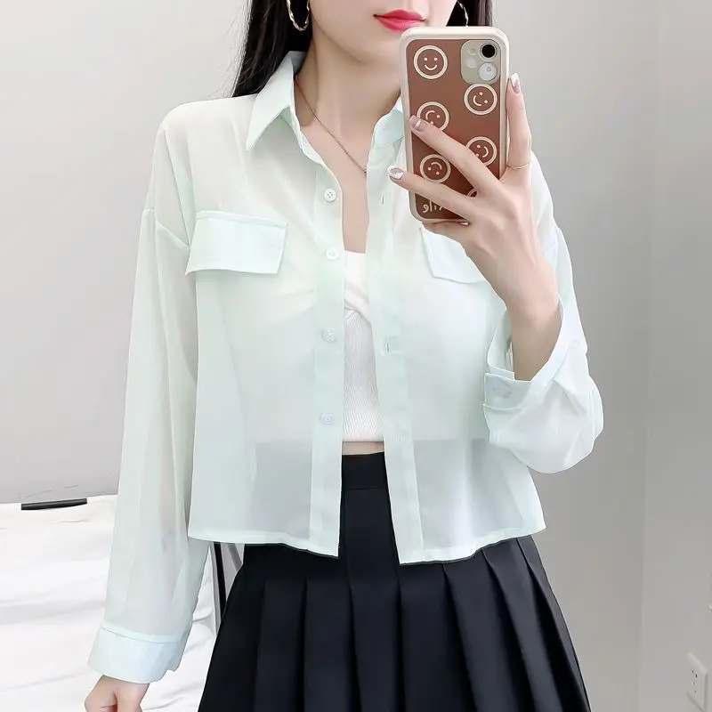 Elegant Lapel Spliced Button Loose All-match Chiffon Shirt Women\'s Clothing 2023 Summer New Casual Tops Office Lady Blous