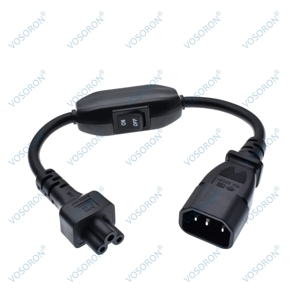 IEC 320 C14 to C5 with Switch Power Cord,C14 Male to Plum Socket C5 with ON/Off Swtich Power Cord Extension Cable 30CM