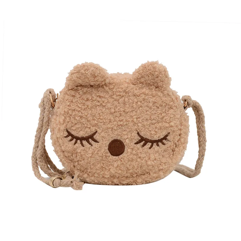 Simpatica borsa a tracolla per bambini in peluche Portamonete in pile per gatti piccoli cartoni animati per neonate Borsa a tracolla alla moda Regali di compleanno per bambini