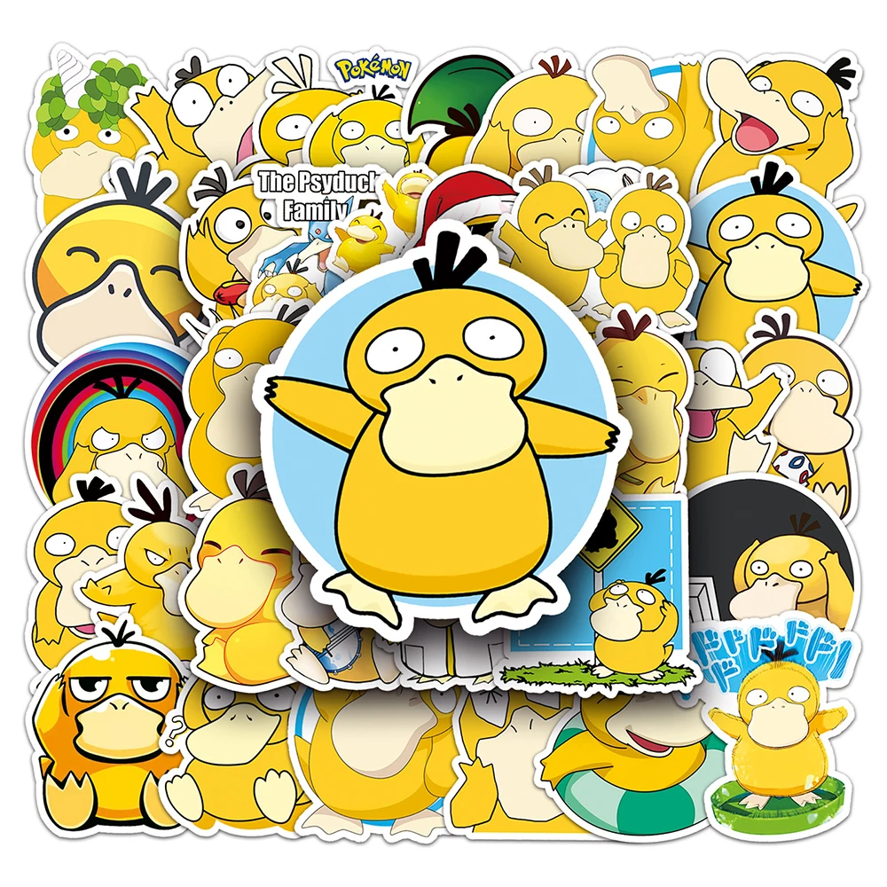 Pegatinas de dibujos animados de Pokemon Psyduck, calcomanías para monopatín, portátil, teléfono, equipaje, guitarra, impermeable, 10/30/50 piezas