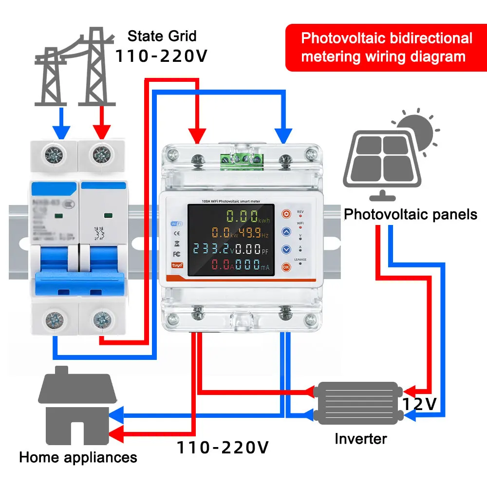 100A single-phase Tuya WiFi two-way smart energy metering over-voltage and under-voltage smart leakage protection Smart life