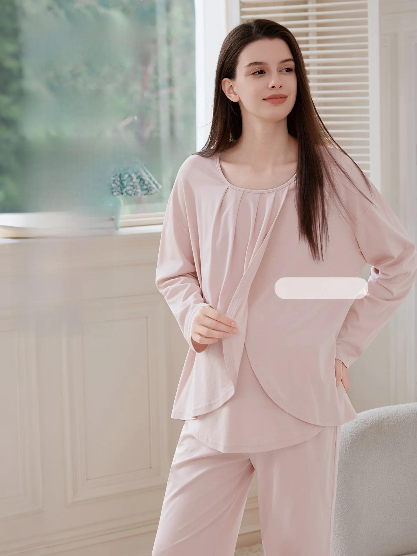 pure-cotton-maternity-sleepwear-nursing-home-clothes-set-for-all-pregnancy-periods-comfortable-long-sleeve-round-neck-dress