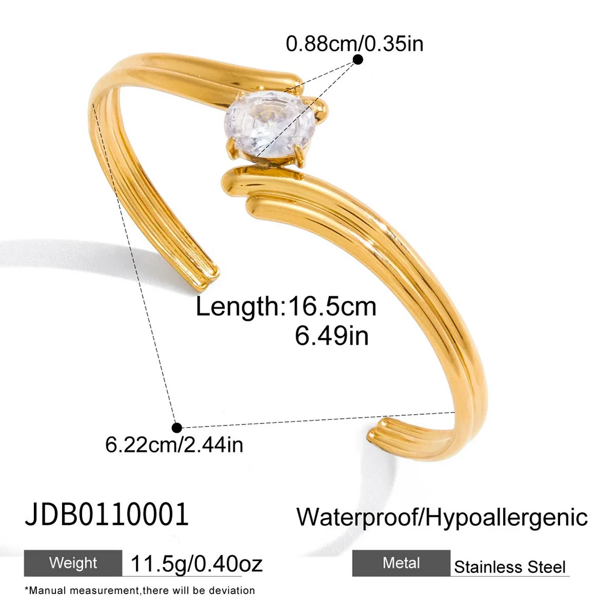 Personality Zircon Bangles Women 18K Gold Plated Stainless Steel Irregular Colorfast Open Bracelets Lady Light Luxury Jewelry