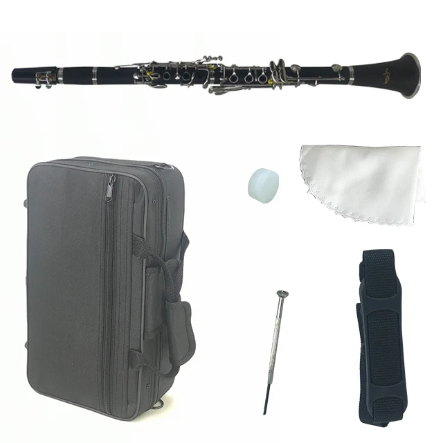 Custom Brand Sinomusik High Quality Black Bakelite 17 Key Bb Clarinet Woodwind Musical Instrument With Case Made In China