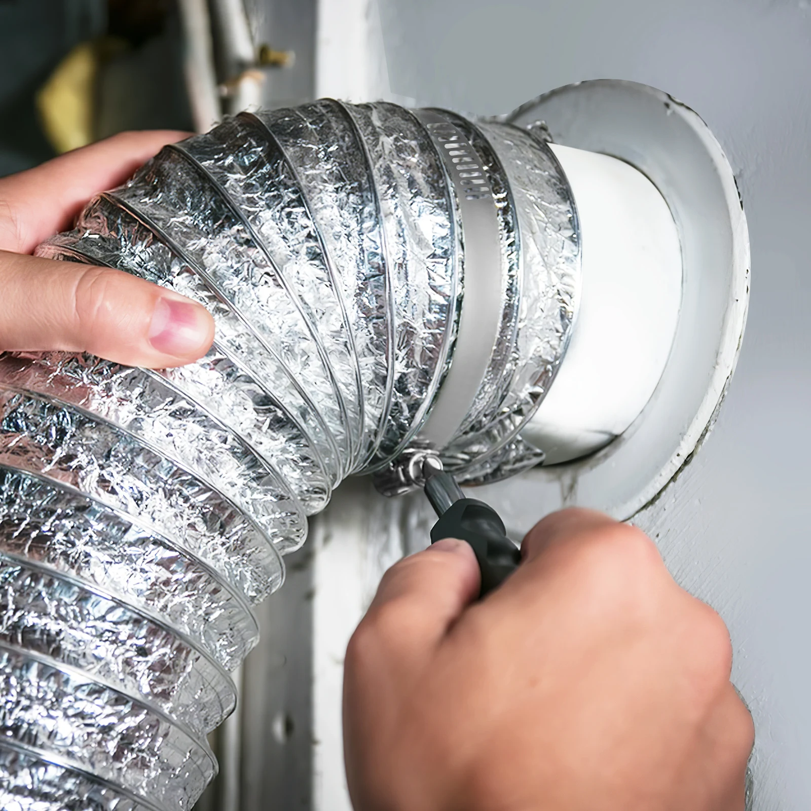 

150mm x 2m Aluminum Foil Exhaust Pipe 2 Adjustable Clamps 5cm x 20cm Tape Dryer Vent Duct Flexible Kitchen Air Ducting Teaching