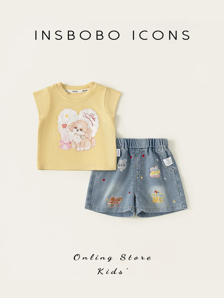 insbobo-girls-summer-outfit-2-piece-set-cute-style-child-clothes-polyester-viscose-fiber-summer-new-arrival-fashionable-kids