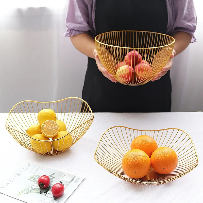 Metal Fruit Vegetable Storage Bowls Kitchen Eggs Snacks Candy Baskets Holder Minimalism Wrought Iron Storage Basket