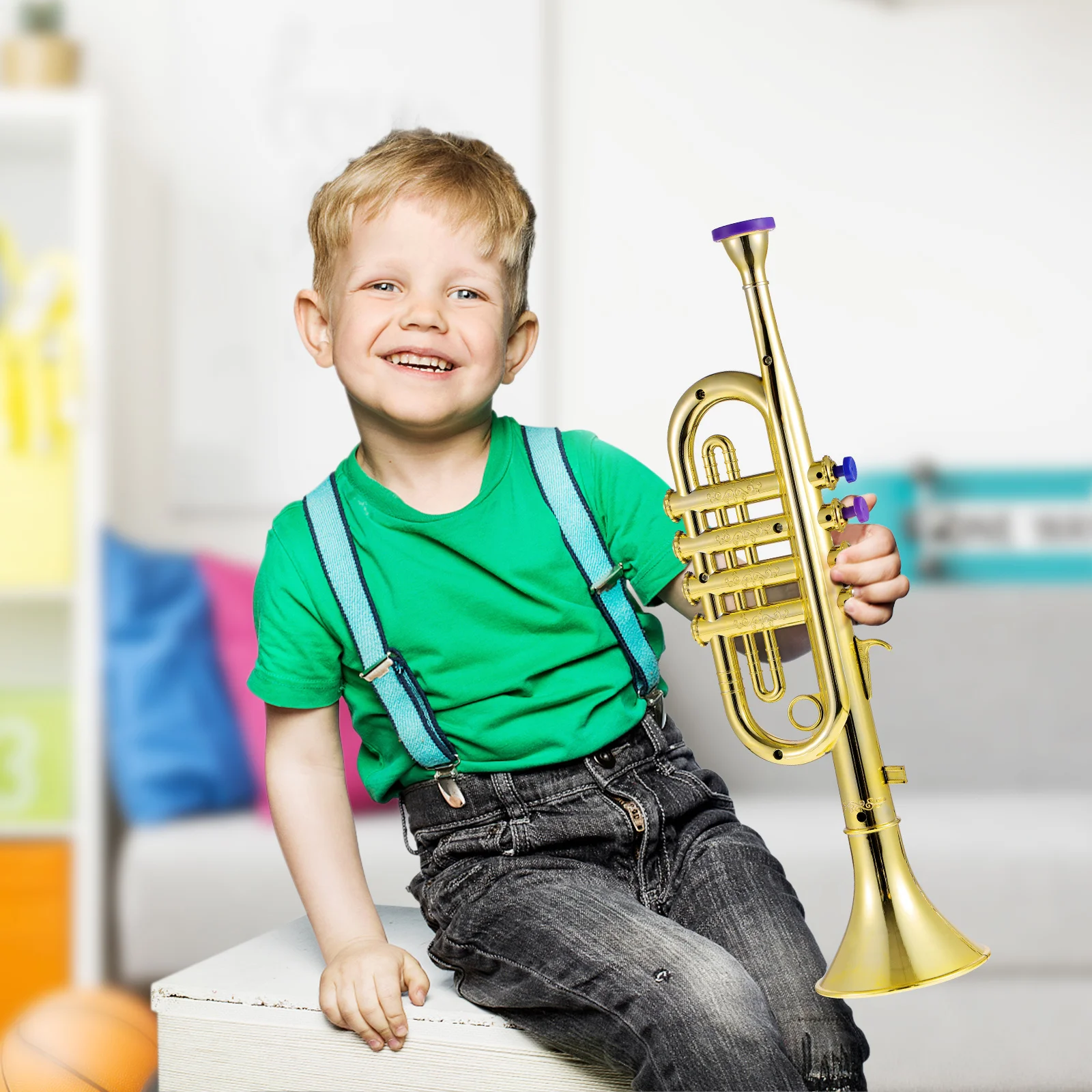 Trompeta de juguete para niños, instrumento Musical de plástico para niños pequeños, juego de sonido, trompeta, juguete musical de mano para diversión de Aprendizaje Temprano